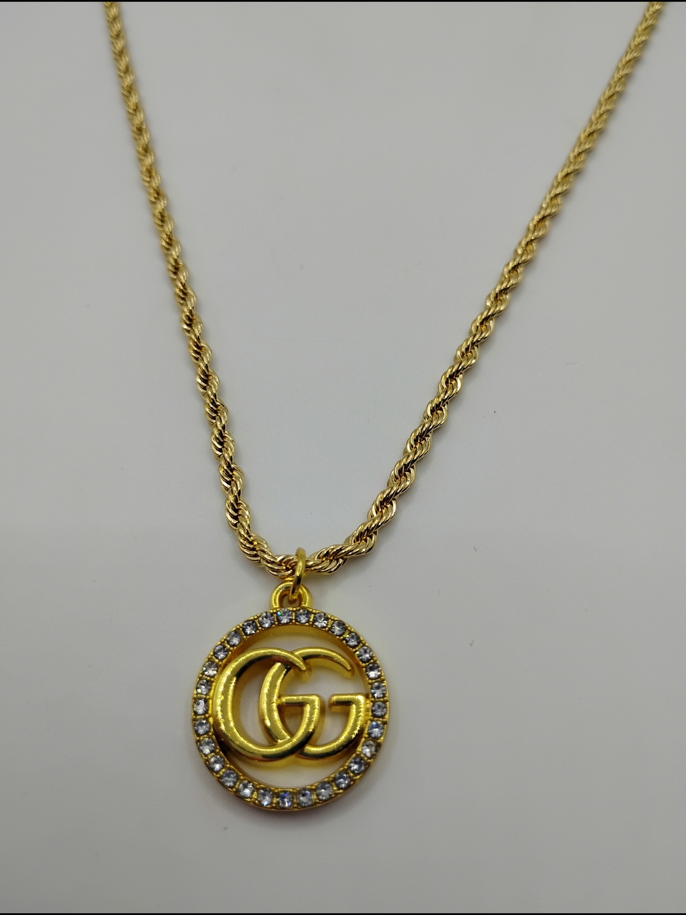 Gucci Gold Double G Crystal Authentic Pendant On A 14K Rope Necklace - Picture 10 of 16